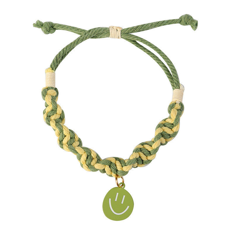 FUREVER365 Handmade Woven Pet Collar Cute Smiley Pendant Cat Dog Dopamine Color Adjustable Necklace