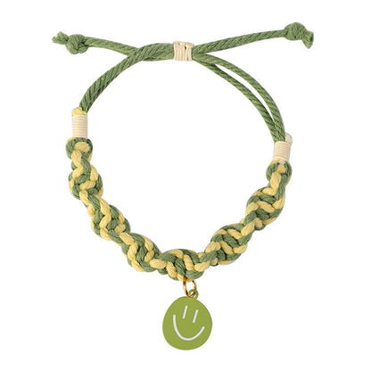FUREVER365 Handmade Woven Pet Collar Cute Smiley Pendant Cat Dog Dopamine Color Adjustable Necklace