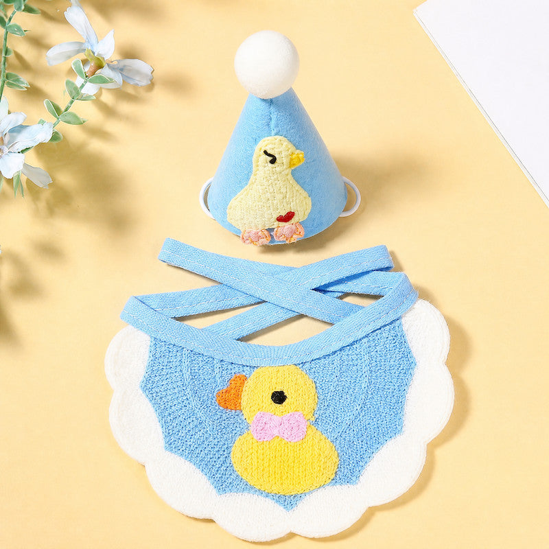 FUREVER365 Pet Birthday Hat Bib Set Cat Dog Birthday Party Accessories INS Embroidery Saliva Towel