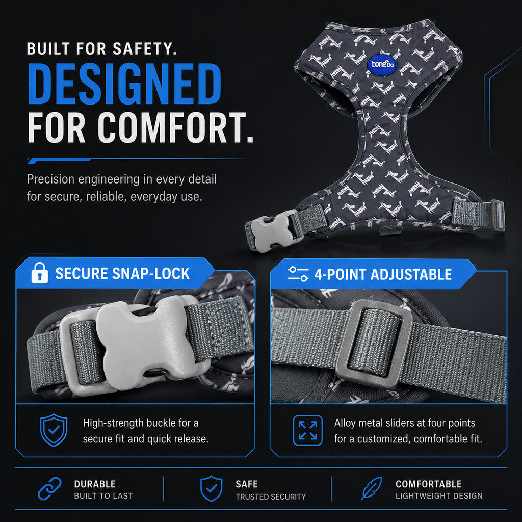 FUREVER365 Houndstooth Pet Harness Leash Set with Poop Bag Dispenser Breathable Dog Vest Chest Strap
