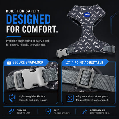 FUREVER365 Houndstooth Pet Harness Leash Set with Poop Bag Dispenser Breathable Dog Vest Chest Strap