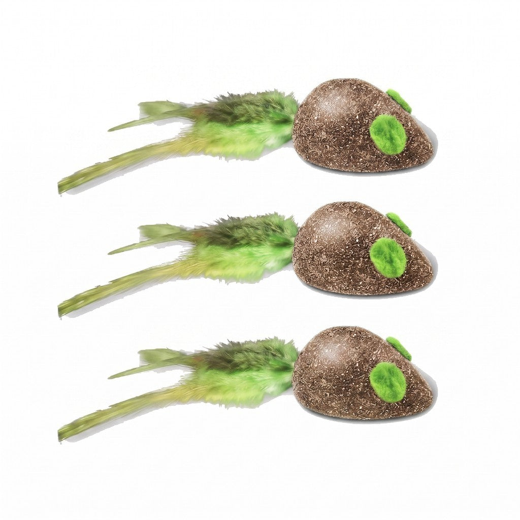 FUREVER365 Natural Catnip Toy Silvervine Mouse Cat Toy Gall Fruit Molar Chew Toy with Feather Kitten