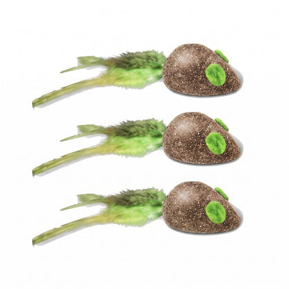 FUREVER365 Natural Catnip Toy Silvervine Mouse Cat Toy Gall Fruit Molar Chew Toy with Feather Kitten
