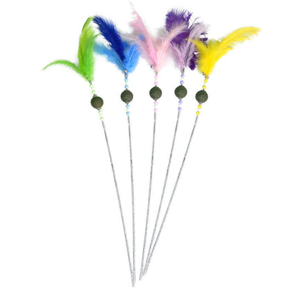 FUREVER365 Interactive Cat Teaser Wand Catnip Silvervine Molar Stick Feather Toy with Bell Kitten