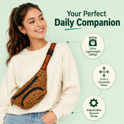 FUREVER365 Lightweight Pet Walking Waist Bag Leaf Print Storage Fanny Pack Multi-purpose Chest Bag