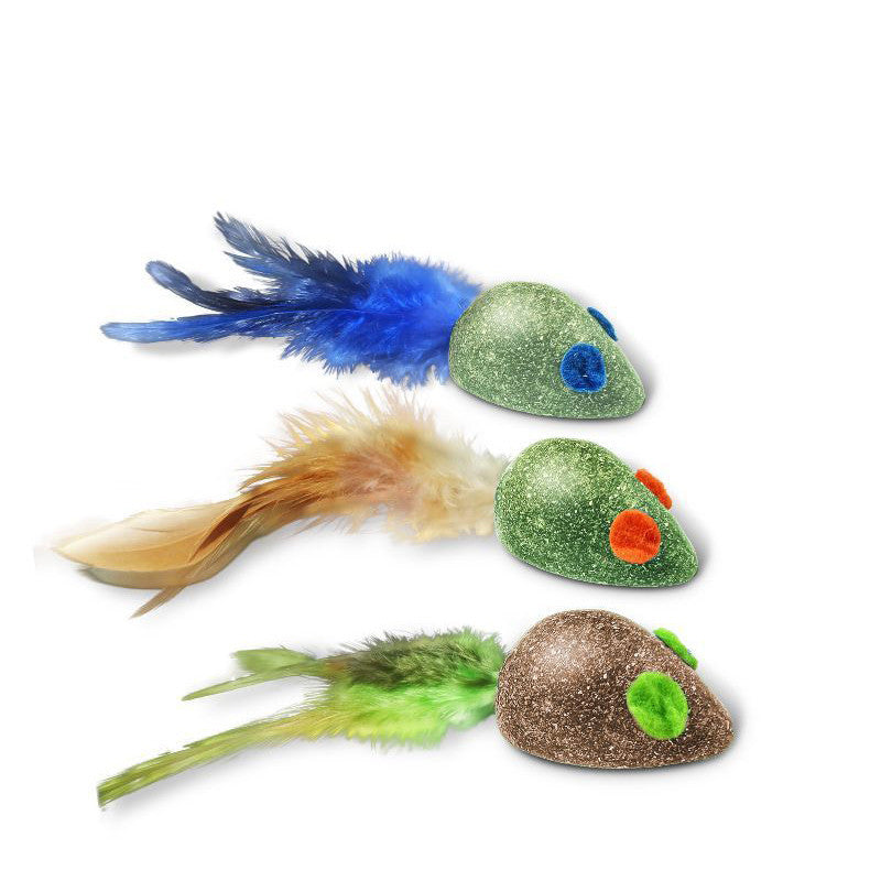 FUREVER365 Natural Catnip Toy Silvervine Mouse Cat Toy Gall Fruit Molar Chew Toy with Feather Kitten