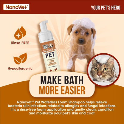 Nanovet® No Rinse Waterless Pet Foam Shampoo (200ml)