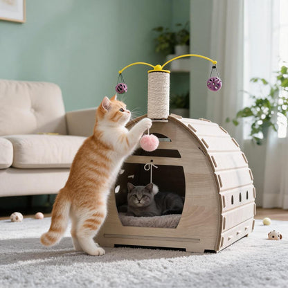 Tree Stump Cat Nest Felt Tunnel Bed Semi-Enclosed Hiding House Foldable Pet Bed Katil Kucing Comel