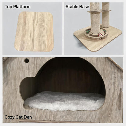 Tree Stump Cat Nest Felt Tunnel Bed Semi-Enclosed Hiding House Foldable Pet Bed Katil Kucing Comel