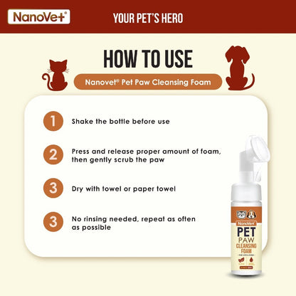Nanovet® Pet Paw Cleansing Foam for Cat and Dog (200ml)