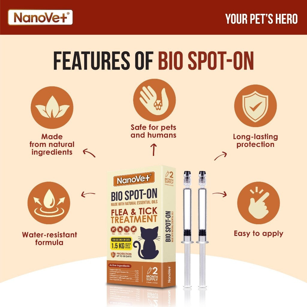 Nanovet® Bio Spot-On Flea and Tick Treatment For Cat