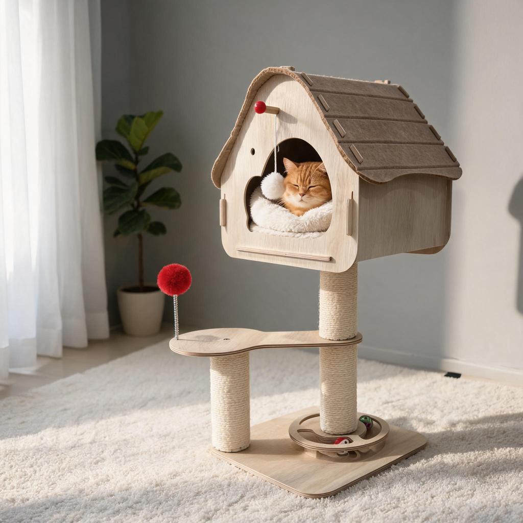 Tree Stump Cat Nest Felt Tunnel Bed Semi-Enclosed Hiding House Foldable Pet Bed Katil Kucing Comel