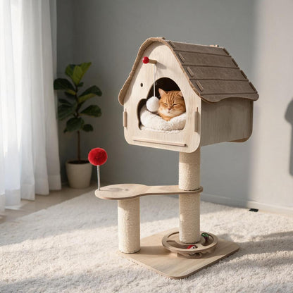 Tree Stump Cat Nest Felt Tunnel Bed Semi-Enclosed Hiding House Foldable Pet Bed Katil Kucing Comel
