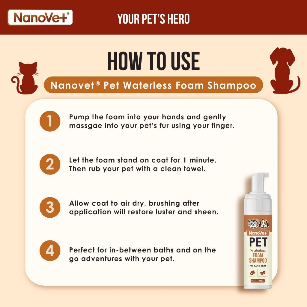 Nanovet® No Rinse Waterless Pet Foam Shampoo (200ml)