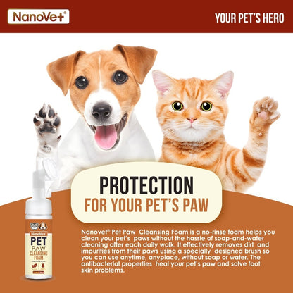 Nanovet® Pet Paw Cleansing Foam for Cat and Dog (200ml)