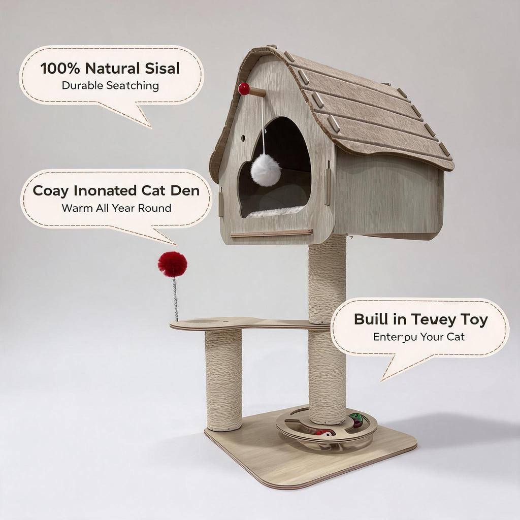 Tree Stump Cat Nest Felt Tunnel Bed Semi-Enclosed Hiding House Foldable Pet Bed Katil Kucing Comel