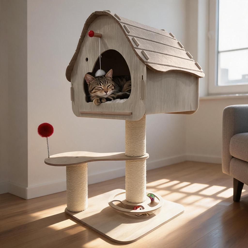 Tree Stump Cat Nest Felt Tunnel Bed Semi-Enclosed Hiding House Foldable Pet Bed Katil Kucing Comel