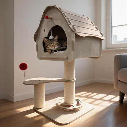 Tree Stump Cat Nest Felt Tunnel Bed Semi-Enclosed Hiding House Foldable Pet Bed Katil Kucing Comel