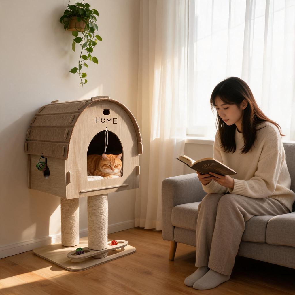 Tree Stump Cat Nest Felt Tunnel Bed Semi-Enclosed Hiding House Foldable Pet Bed Katil Kucing Comel