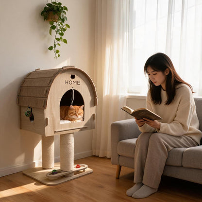 Tree Stump Cat Nest Felt Tunnel Bed Semi-Enclosed Hiding House Foldable Pet Bed Katil Kucing Comel