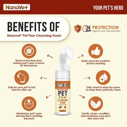 Nanovet® Pet Paw Cleansing Foam for Cat and Dog (200ml)
