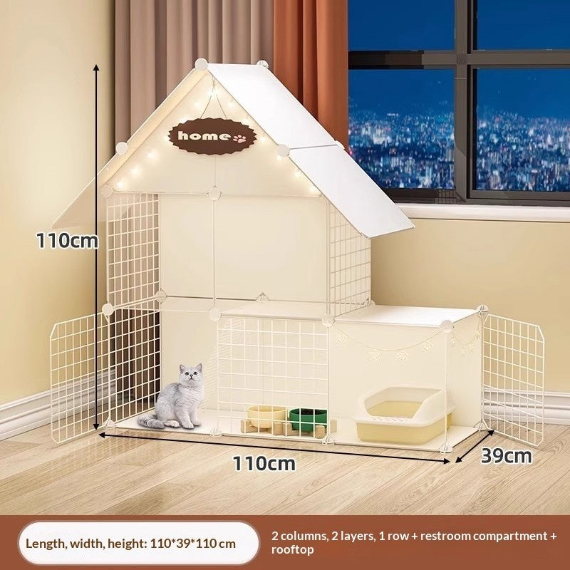FUREVER365 Luxury Cat Villa Cage DIY Large Space Pet House with Toilet Area Indoor Metal Cat Kennel