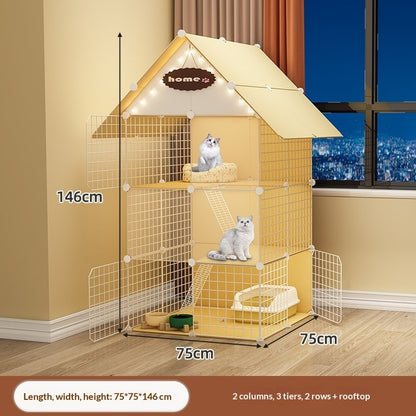FUREVER365 Luxury Cat Villa Cage DIY Large Space Pet House with Toilet Area Indoor Metal Cat Kennel
