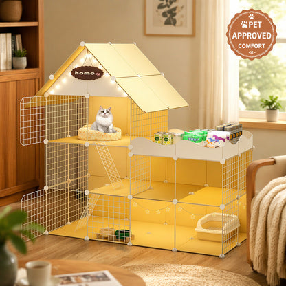 FUREVER365 Luxury Cat Villa Cage DIY Large Space Pet House with Toilet Area Indoor Metal Cat Kennel