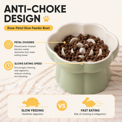 FUREVER365  Elevated Ceramic Slow Feeder Bowl for Cat Dog Anti-Choking Neck Guard High Foot Pet Bowl