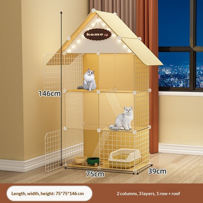FUREVER365 Luxury Cat Villa Cage DIY Large Space Pet House with Toilet Area Indoor Metal Cat Kennel