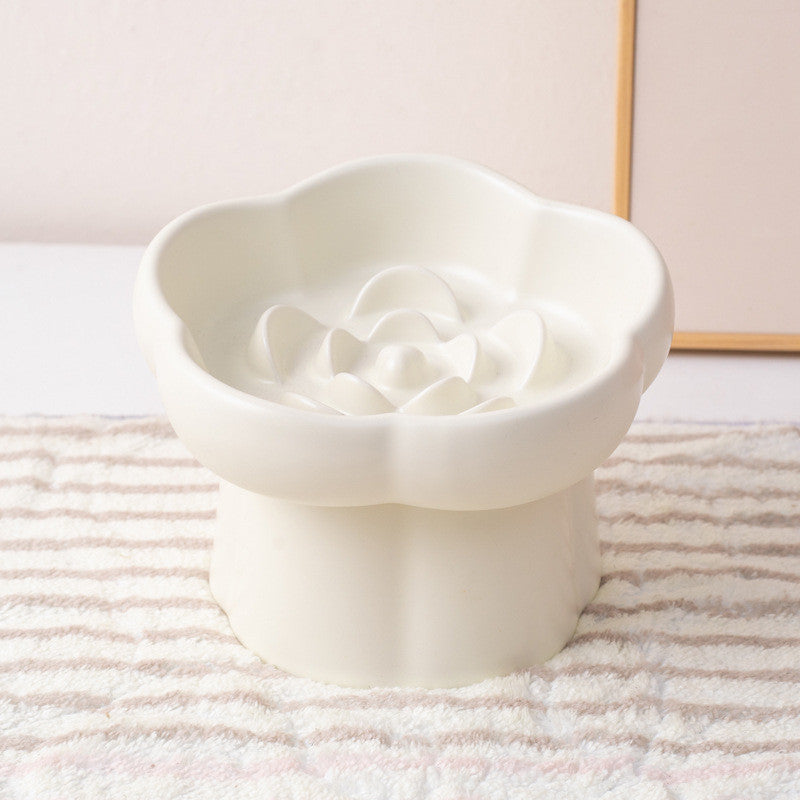 FUREVER365  Elevated Ceramic Slow Feeder Bowl for Cat Dog Anti-Choking Neck Guard High Foot Pet Bowl