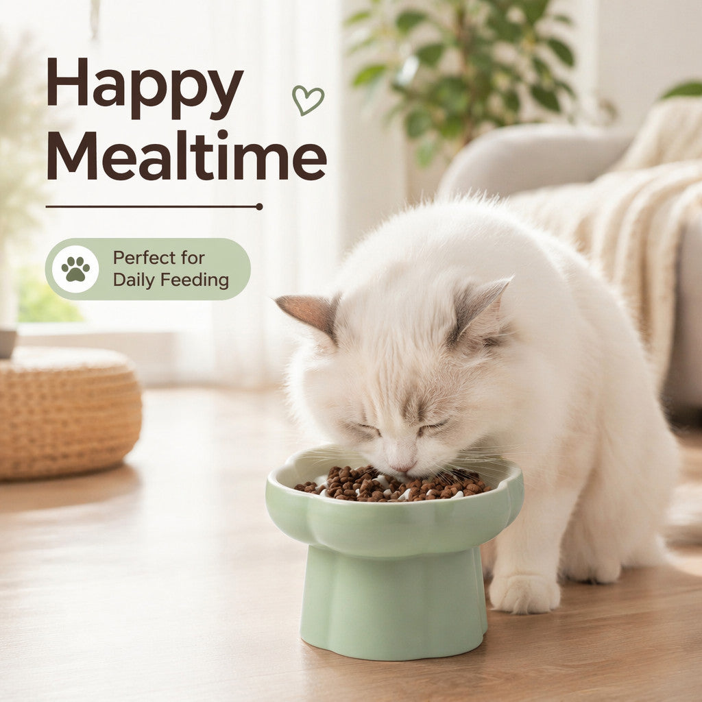FUREVER365  Elevated Ceramic Slow Feeder Bowl for Cat Dog Anti-Choking Neck Guard High Foot Pet Bowl