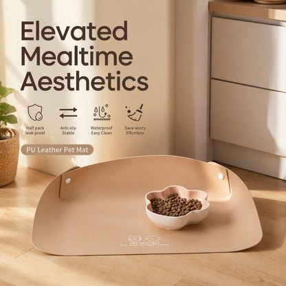 FUREVER365 Leather Pet Feeding Mat Waterproof Non-Slip Cat Dog Bowl Placemat Spill-Proof Food Pad