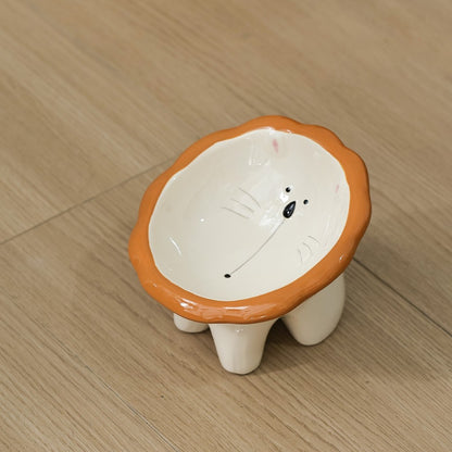 FUREVER365 Ceramic Cat Bowl Cervical Protection Slanted Anti-Tip Food Water Basin Comel Pet Feeder