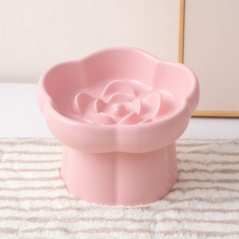 FUREVER365  Elevated Ceramic Slow Feeder Bowl for Cat Dog Anti-Choking Neck Guard High Foot Pet Bowl