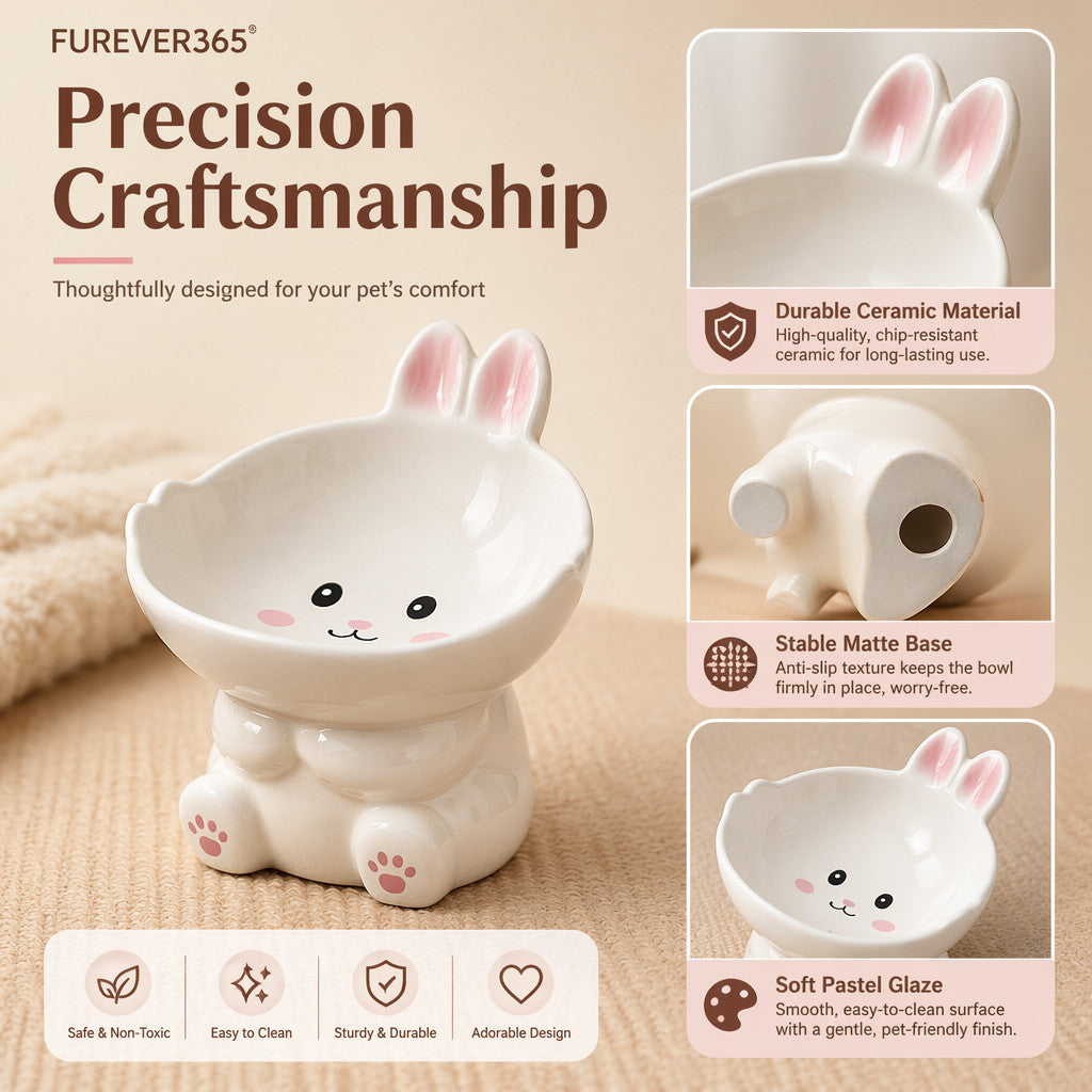 FUREVER365 Ceramic Cat Bowl Cervical Protection Slanted Anti-Tip Food Water Basin Comel Pet Feeder