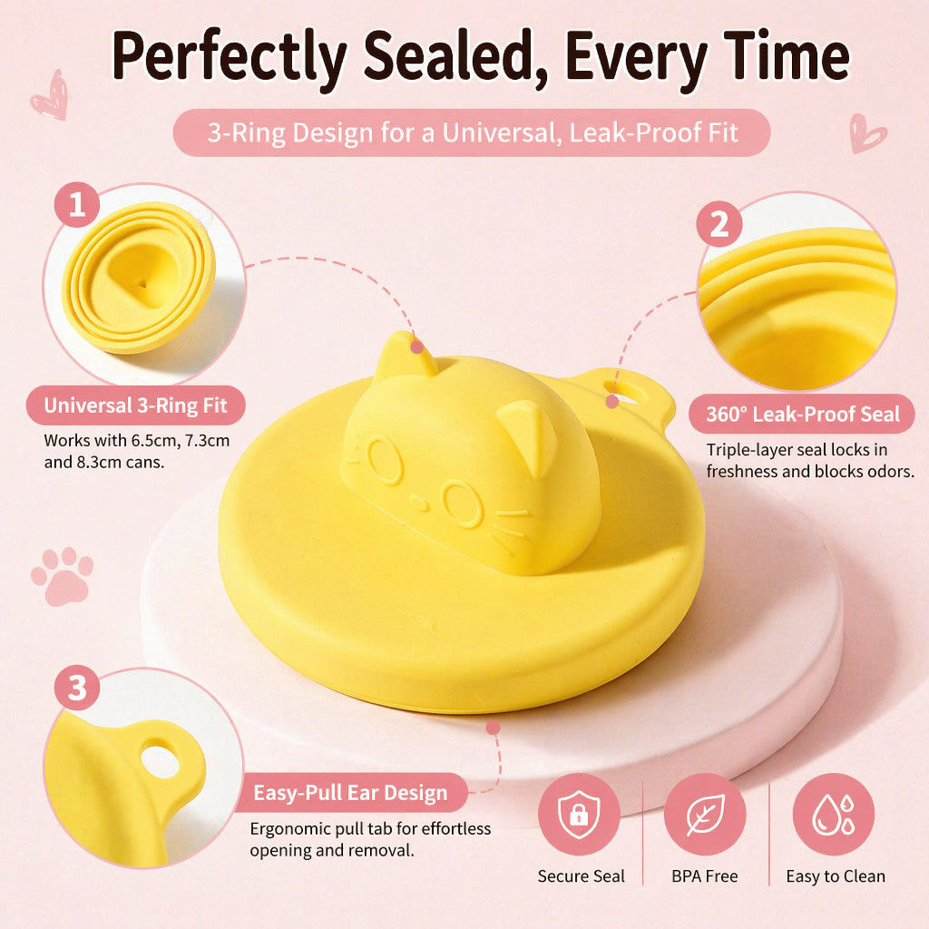 FUREVER365 3-in-1 Silicone Cat Can Lid with Spoon Set Universal Pet Food Sealing Cover Fresh Keeping