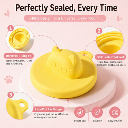 FUREVER365 3-in-1 Silicone Cat Can Lid with Spoon Set Universal Pet Food Sealing Cover Fresh Keeping