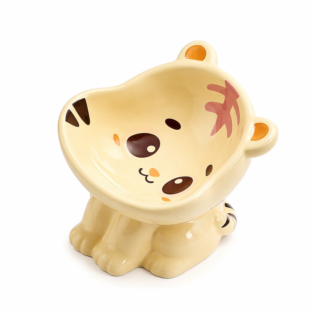FUREVER365 Ceramic Cat Bowl Cervical Protection Slanted Anti-Tip Food Water Basin Comel Pet Feeder