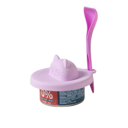 FUREVER365 3-in-1 Silicone Cat Can Lid with Spoon Set Universal Pet Food Sealing Cover Fresh Keeping
