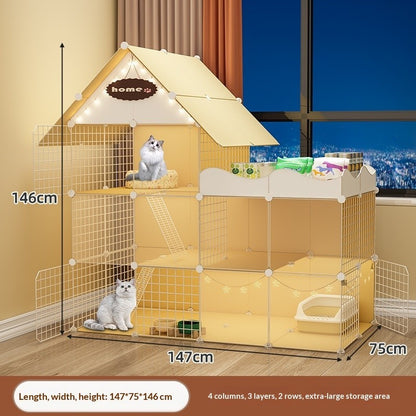 FUREVER365 Luxury Cat Villa Cage DIY Large Space Pet House with Toilet Area Indoor Metal Cat Kennel