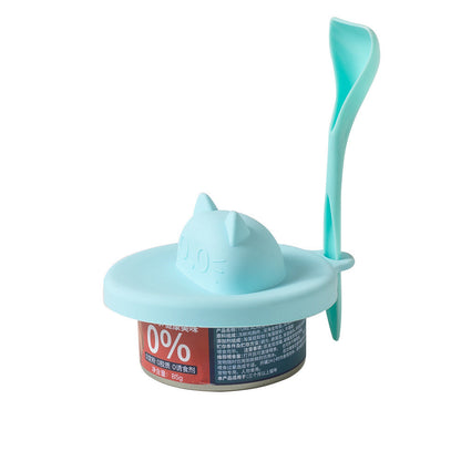 FUREVER365 3-in-1 Silicone Cat Can Lid with Spoon Set Universal Pet Food Sealing Cover Fresh Keeping