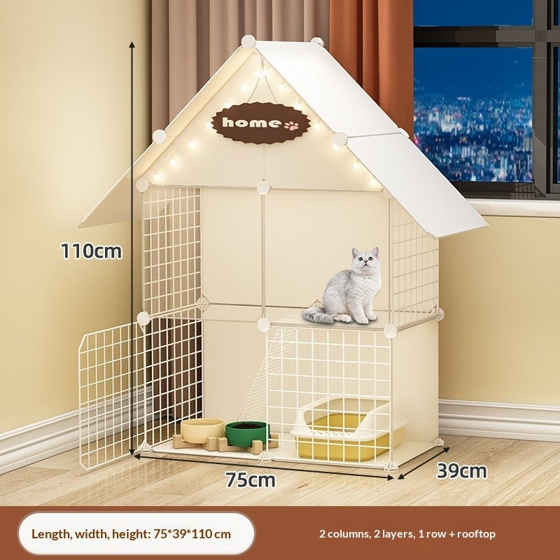 FUREVER365 Luxury Cat Villa Cage DIY Large Space Pet House with Toilet Area Indoor Metal Cat Kennel