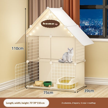 FUREVER365 Luxury Cat Villa Cage DIY Large Space Pet House with Toilet Area Indoor Metal Cat Kennel