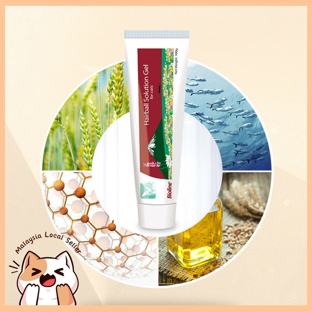 Bioline 100g (Daily :1-4g) Hairball Solution Pet Cat Grass Recipe for Cats Hair ball