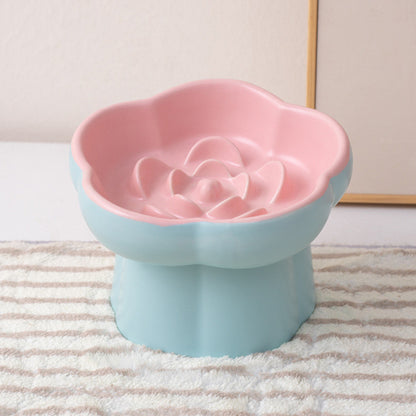FUREVER365  Elevated Ceramic Slow Feeder Bowl for Cat Dog Anti-Choking Neck Guard High Foot Pet Bowl
