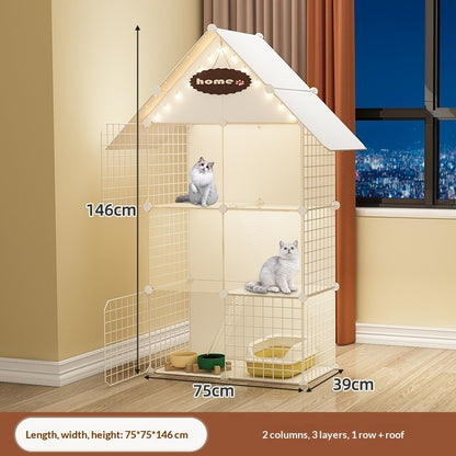 FUREVER365 Luxury Cat Villa Cage DIY Large Space Pet House with Toilet Area Indoor Metal Cat Kennel