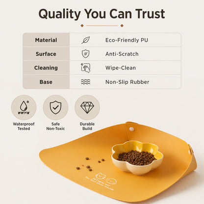 FUREVER365 Leather Pet Feeding Mat Waterproof Non-Slip Cat Dog Bowl Placemat Spill-Proof Food Pad