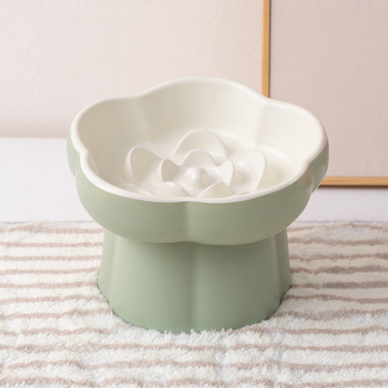 FUREVER365  Elevated Ceramic Slow Feeder Bowl for Cat Dog Anti-Choking Neck Guard High Foot Pet Bowl