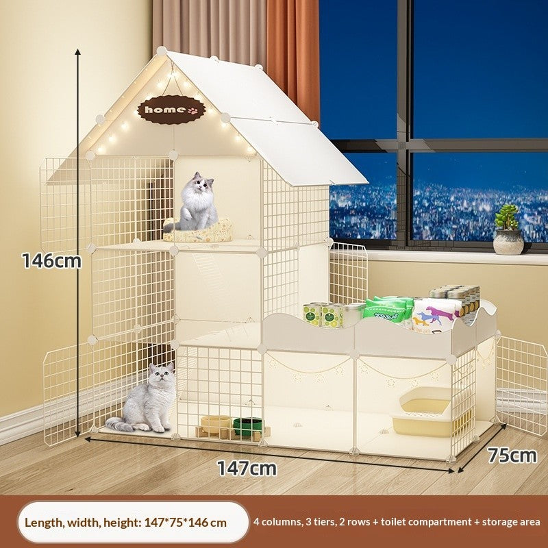 FUREVER365 Luxury Cat Villa Cage DIY Large Space Pet House with Toilet Area Indoor Metal Cat Kennel